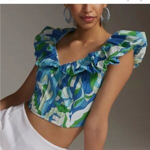NWT Anthropologie Maeve Puff-Sleeve Cropped Blouse